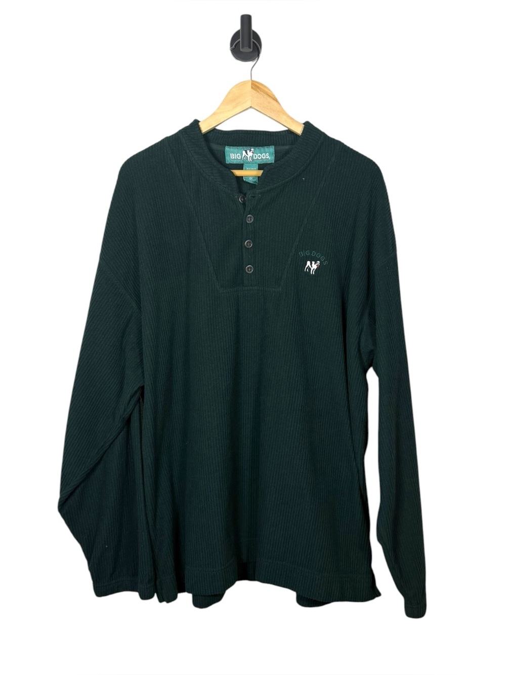 Vintage Big Dogs Dark Green Ribbed Knit Henley Shirt 2X